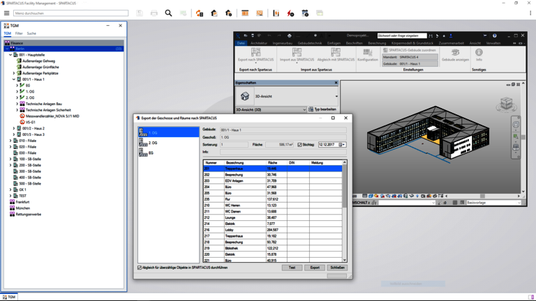 Export der Räume und Geschosse von Revit nach SPARTACUS