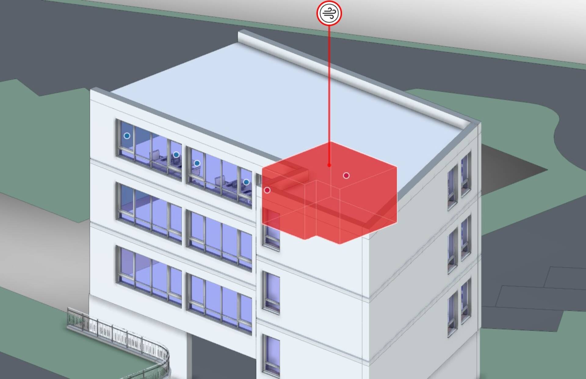 Grafischer Hinweis zur Lüftungsempfehlung im digitalen Gebäudemodell