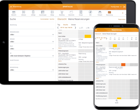 SPARTACUS Raum- und Assetreservierung - Raumsuche in der Reservierungsübersicht