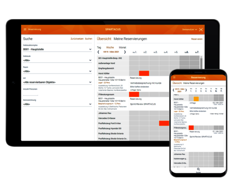SPARTACUS Raum- und Assetreservierung - Raumsuche in der Reservierungsübersicht