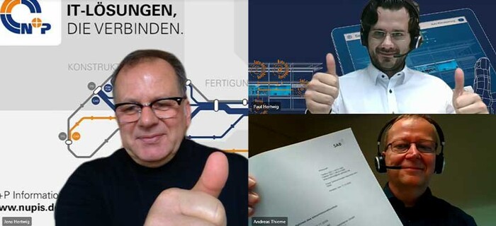 SPARTACUS News - Erhalt Förderbescheid SimulPlus Eingang des Fördermittelbescheides bei der Geschäftsführung der N+P Informationssysteme GmbH (l: Jens Hertwig, o. r.: Paul Hertwig, u. r.: Andreas Thieme)