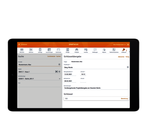 SPARTACUS Schließanlagenmanagement - Schlüsselübergabe im Web-Portal protokollieren