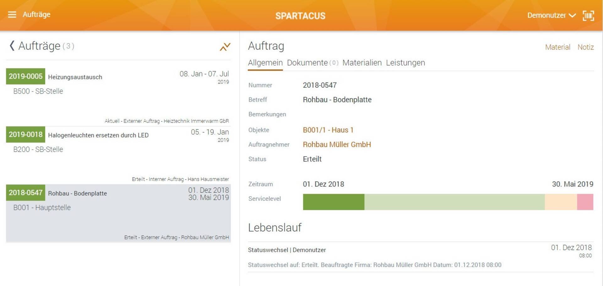 Weboberfläche von SPARTACUS